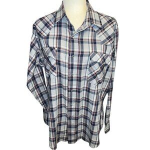 Vintage 1990s Levi's Strauss Blue/Purple Plaid Pearl Snap Shirt Size Large